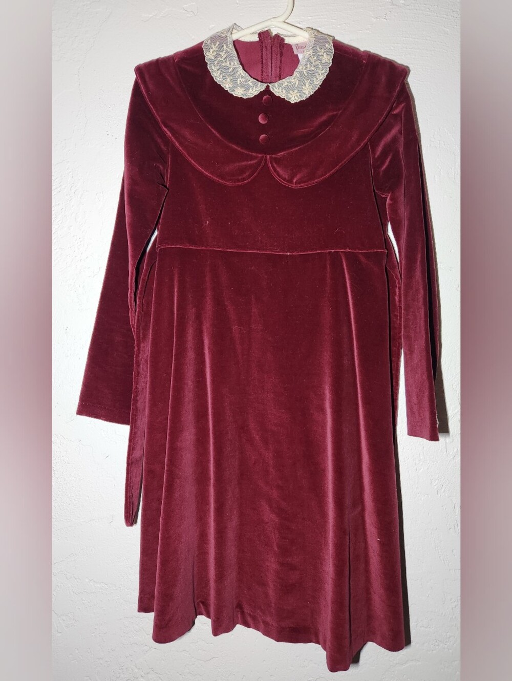 EUC Vintage Beautique By Chris Lynch Girls Burgundy Velvet Dress w/Lace Collar